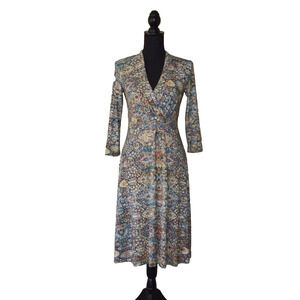 A8 Auth PERUVIAN CONNECTION Malta Floral Medallions Printed Jersey Dress Size XS